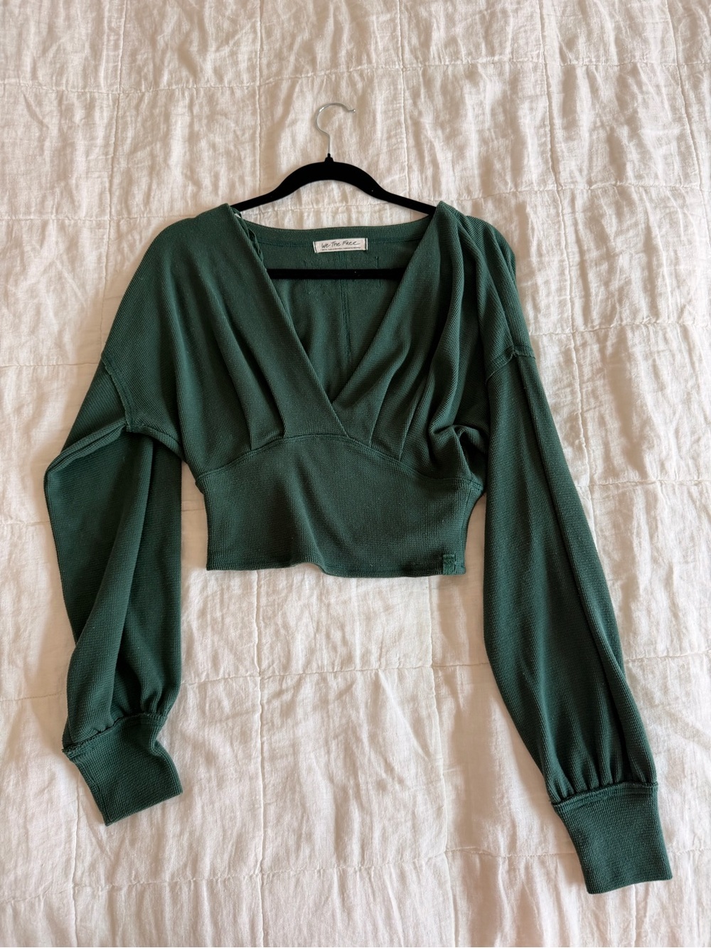 Free People Green All Nighter Thermal Cropped Top